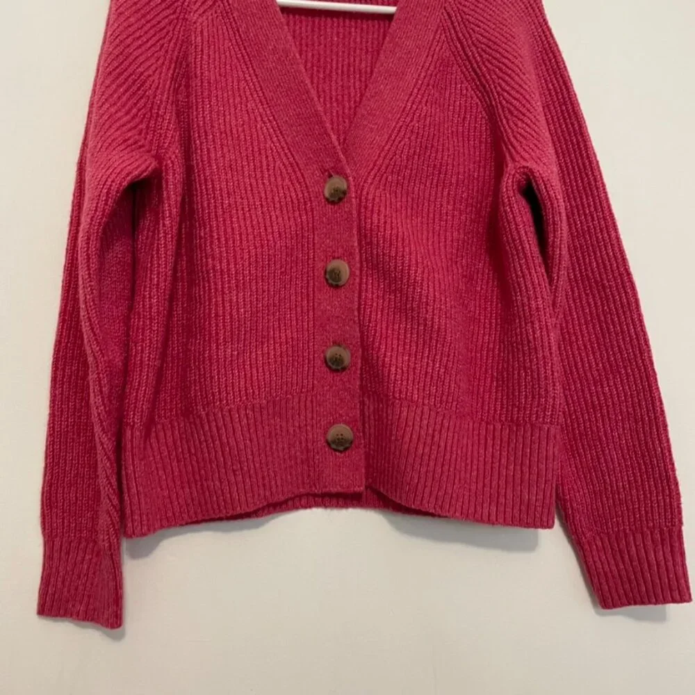 OLD NAVY Shaker Stitch Cardigan Sweater Magenta / Berry Pink Chunky Knit Relaxed - Picture 6 of 15